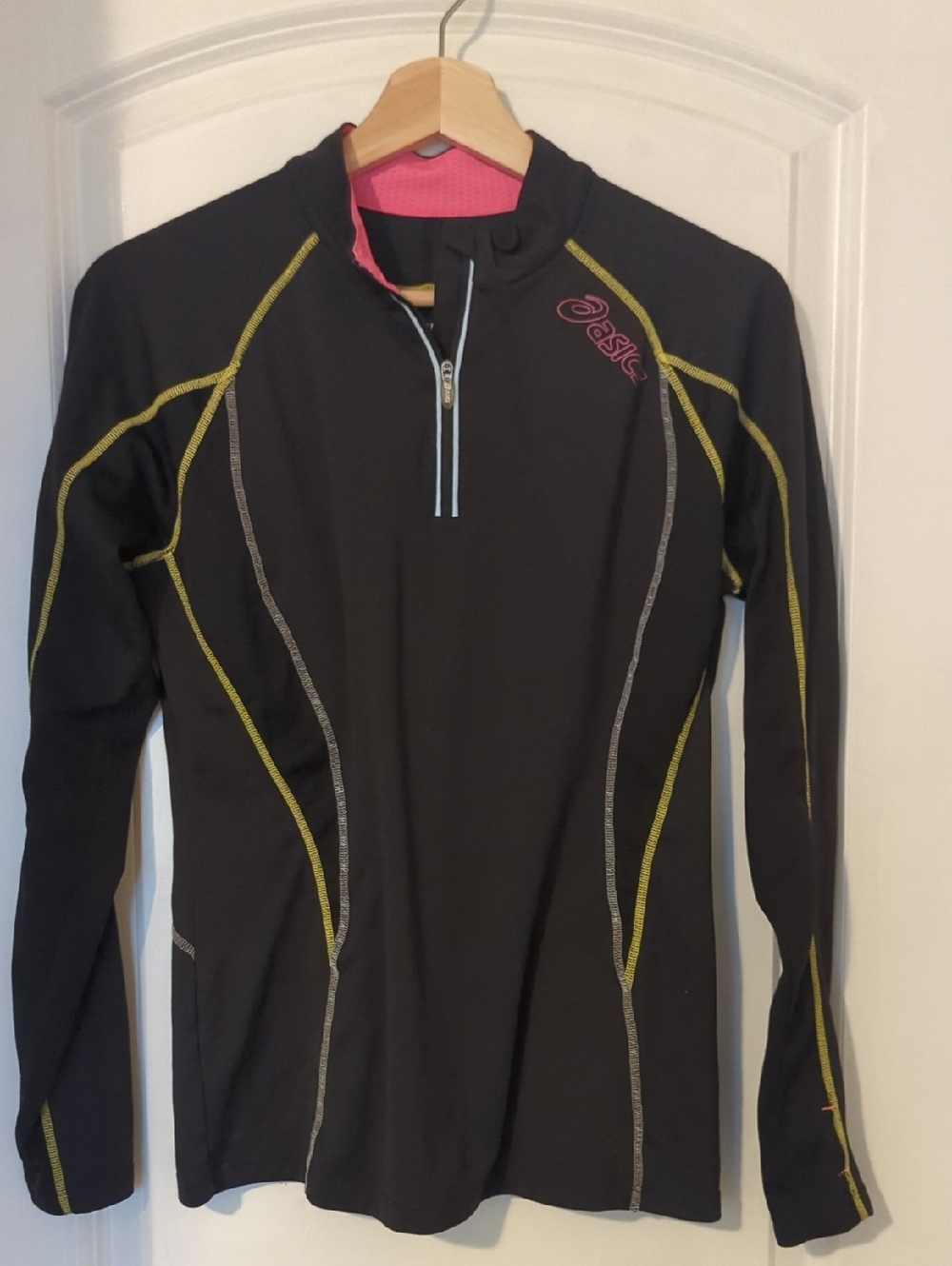 Asics Black Athletic Top with Pink and Yellow Contrast